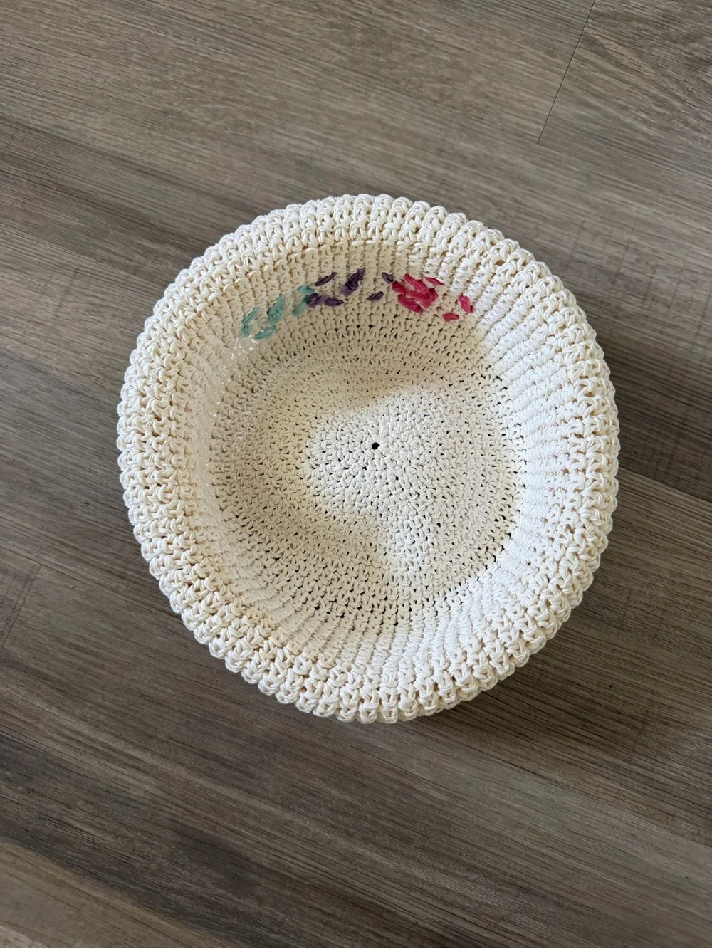 Kids Cream Straw Hat with Pink, Purple & Teal Flower Accents